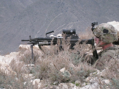A US soldier providing security during the hike.